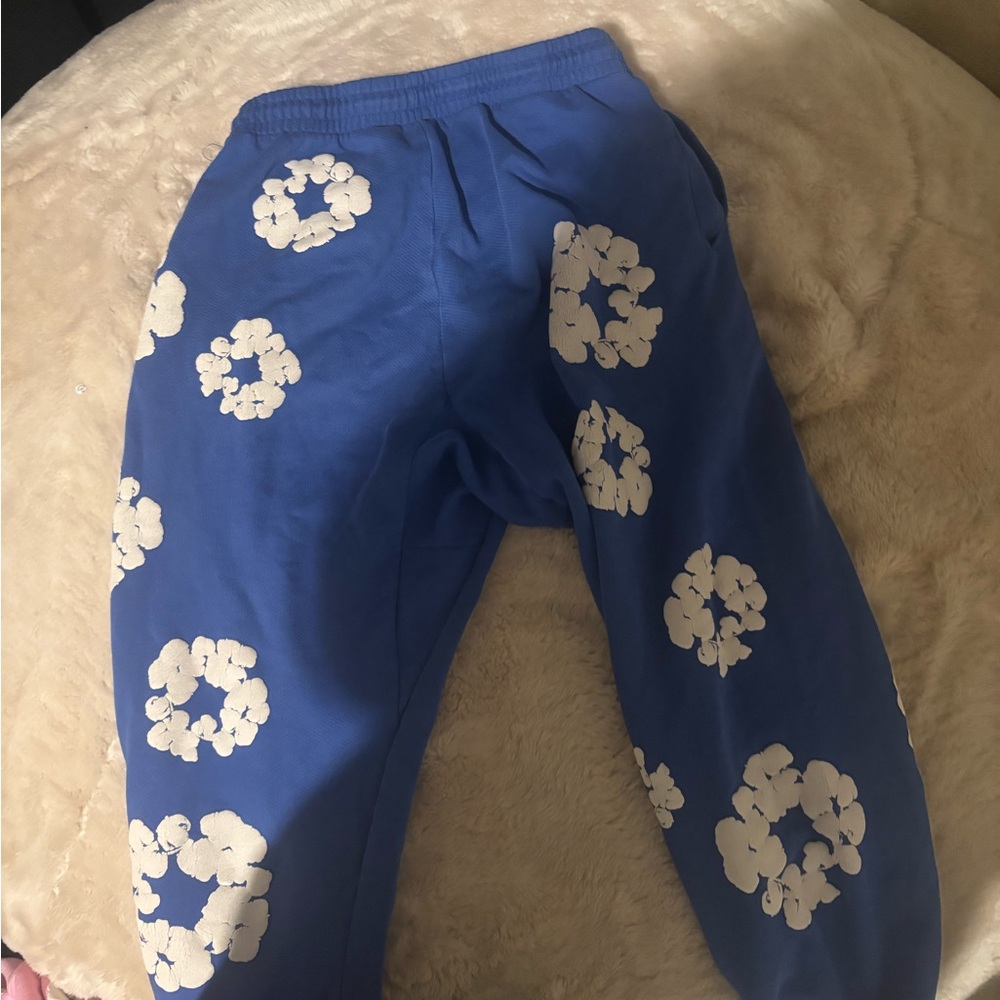 Kids Blue Joggers with Cream Floral Design